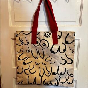Canvas Tote Bag with Red Handles